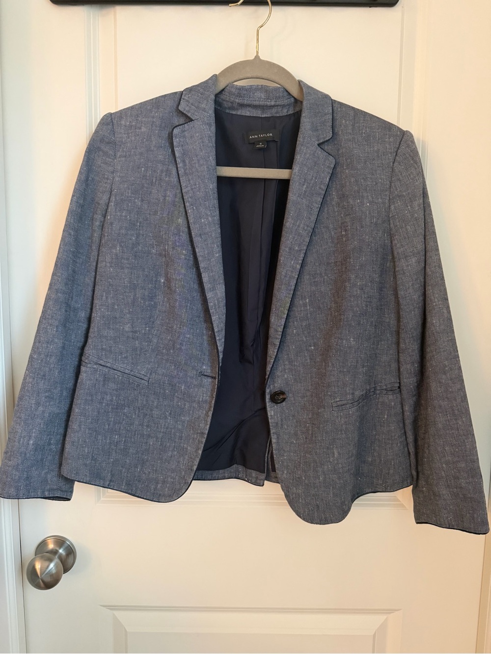 Ann Taylor Chambray-Style Blue Cropped Blazer
